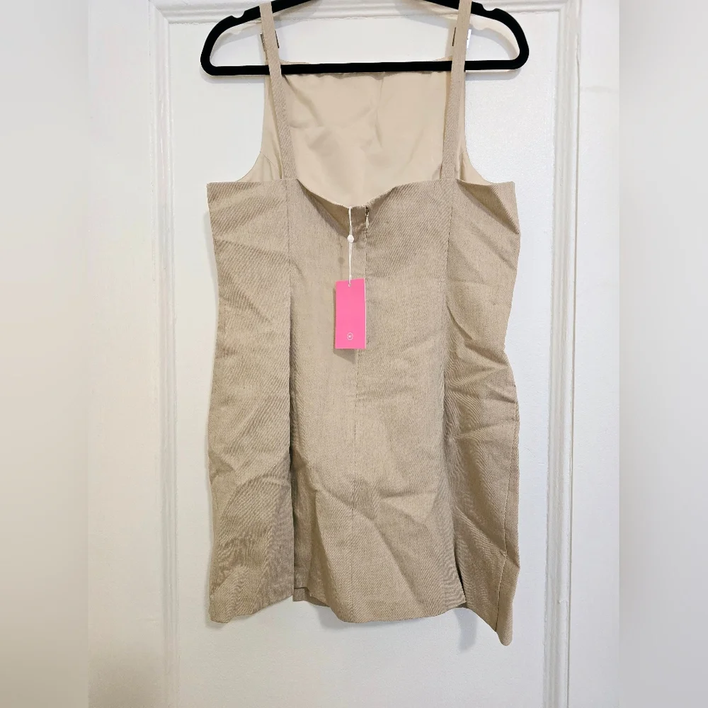 NEW Amanda Uprichard / Revolve Neutral Beige Mini Dress with Buckle Straps SZ L - Picture 4 of 15